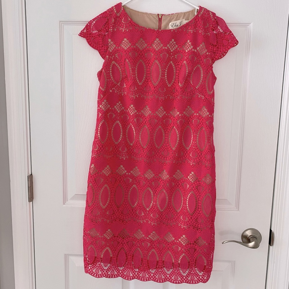 Hot pink lace short sleeve dress